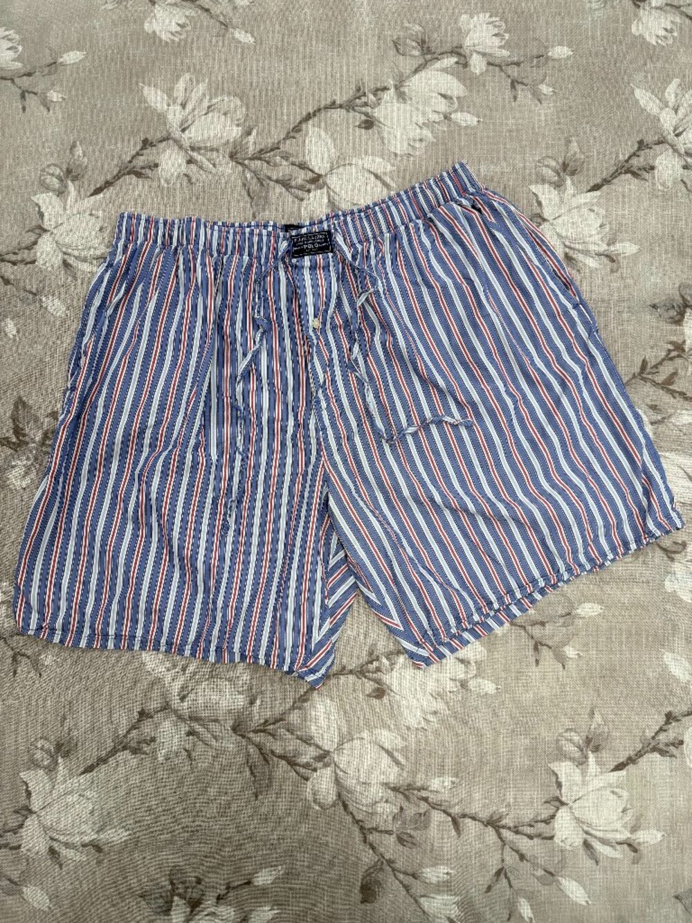 Polo Ralph Lauren Sleep Shorts XL Blue Red Stripe 100% Cotton Pony Lounge Pajama